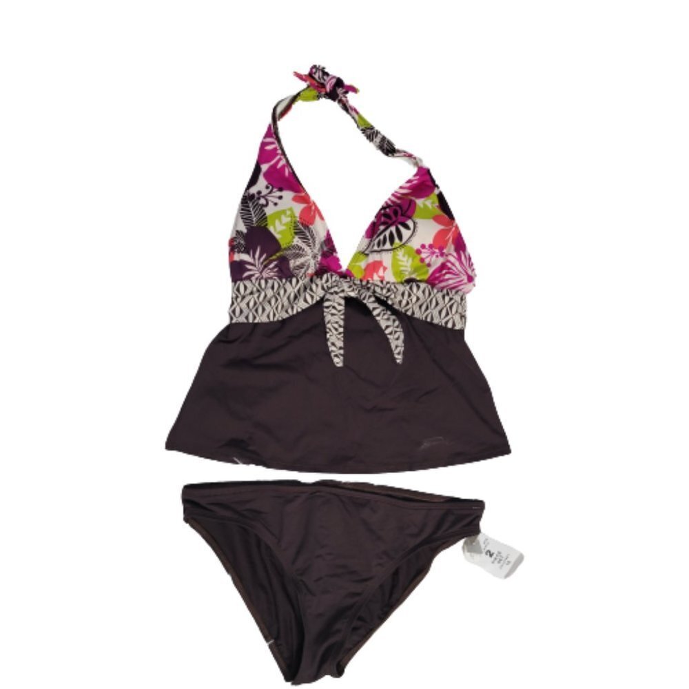 La Blanca Floral Halter Tankini Bikini in Pink, Green and Brown